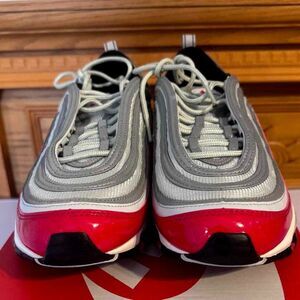 Nike Air Max 97 White Gray & Red Lace Up Running Sneaker Shoes Size 10.5